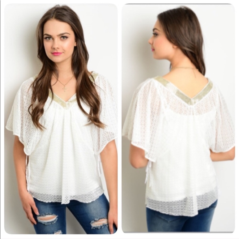 Bohemian White Gold Collar Top